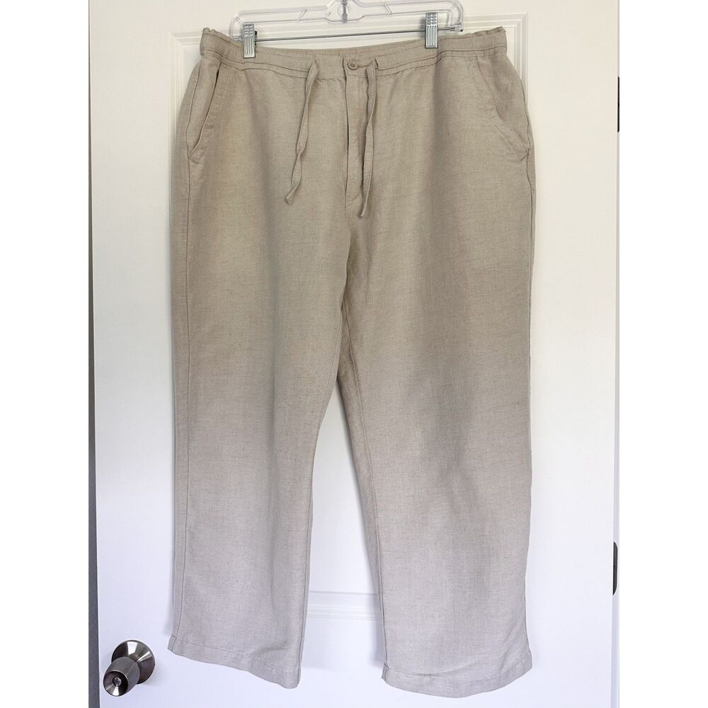 Cubavera Linen Blend Pants Mens XL Beige Drawstring Classic Fit Resort Beach